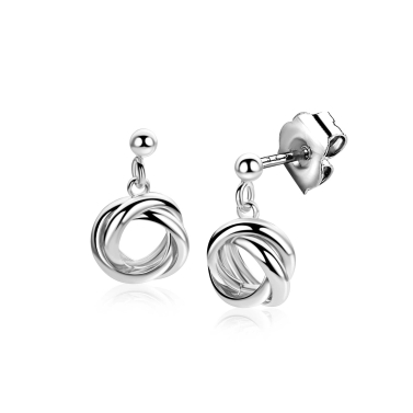 17mm ZINZI zilveren oorstekers met drie verbonden ringen (knoop-stijl) ZIO2890