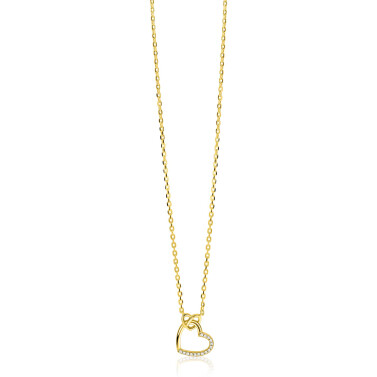 ZINZI gold plated zilveren ketting met twee sierlijke harten die met elkaar verbonden zijn, ook bezet met witte zirkonia's 42-45cm ZIC2874Y