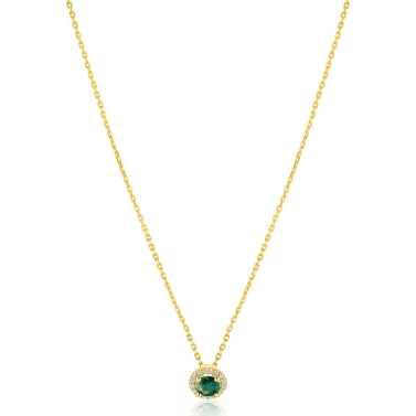 ZINZI goldplated zilveren ketting 45cm met smaragdgroene kleursteen in entourage zetting ZIC2697G