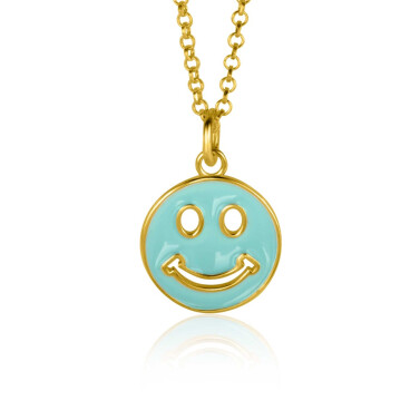 ZINZI gold plated zilveren hanger smiley rond 15mm met turquoise emaille ZIH2312T (zonder collier)