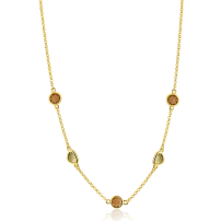 ZINZI gold plated zilveren collier 45cm met speelse vormen, bezet met bruine en olijfgroene kleurstenen ZIC2770