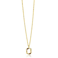 ZINZI gold plated zilveren ketting met zeshoekige hanger (18mm) bezet met champagne, bruine en witte kleurstenen 42-45cm ZIC2869