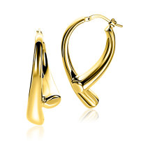 35mm ZINZI goldplated zilveren grote oorringen in organische druppelvorm met vloeiende lijnen en handige bovensluiting ZIO2786G