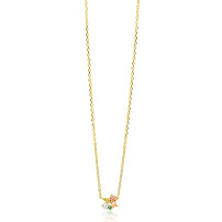 ZINZI gold plated zilveren ketting met speelse hanger (8mm) bezet met een mooie combinatie van bruine, groene en witte kleurstenen in verschillende slijpvormen 42-45cm ZIC2867