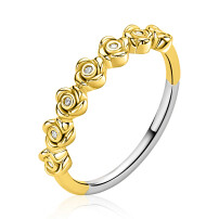 ZINZI gold plated zilveren ring met een rij roosjes bezet met witte zirkonia&rsquo;s in het midden ZIR2873Y