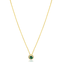 ZINZI goldplated zilveren ketting 45cm met smaragdgroene kleursteen in entourage zetting ZIC2697G
