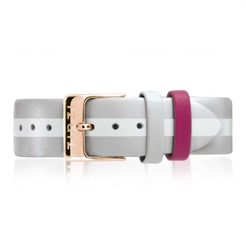 ZINZI Retro leren horlogeband grijs wit gestreept stalen