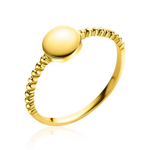 ZINZI Gold 14 krt gouden ring met bolletjes scheen en glanzend rond plaatje van 6,5mm ZGR399