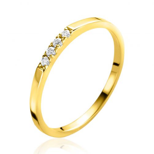 Amfibisch inkomen Omtrek ZINZI Gold 14 krt gouden ring (1,7mm breed) bezet met vier witte zirconia's  ZGR407