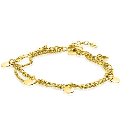 Echt niet rukken Pessimistisch ZINZI gold plated zilveren multi-look armband met gourmet en figaro  schakels met 5 ronde plaatjes