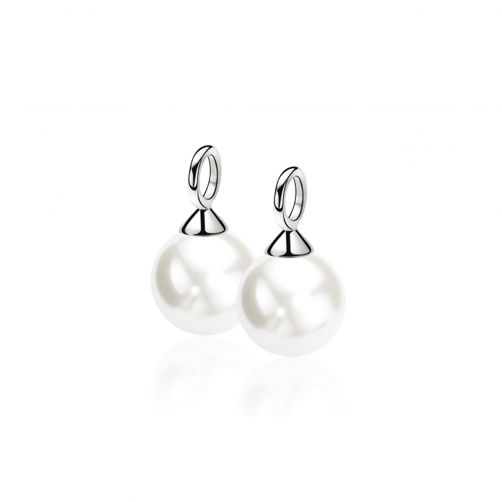 ZINZI zilveren oorbedels parel wit 12mm ZICH305W. (zonder oorringen).