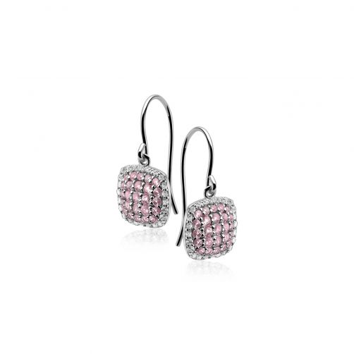 ZINZI zilveren oorhangers roze vierkant ZIO887R