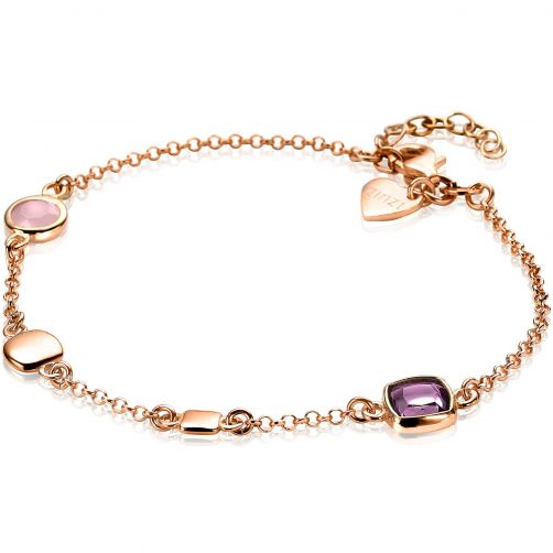 ZINZI zilveren armband rosé verguld rond vierkant roze paars ZIA1725R