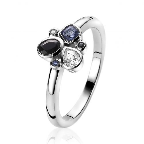 Kleren kas Harnas ZINZI zilveren ring trendy vormen zwart blauw wit ZIR2120