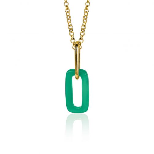 ZINZI zilveren hanger 14K geel verguld open ovale groen agaat ZIH2208G