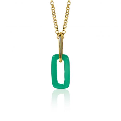 ZINZI zilveren hanger 14K geel verguld open ovale groen agaat ZIH2208G (zonder collier)