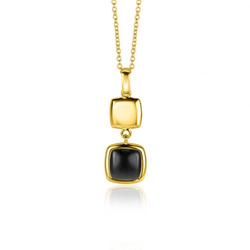 ZINZI zilveren tweezijdige hanger 14K geel verguld vierkant met zwarte onyx en wit parelmoer 30mm ZIH2257G