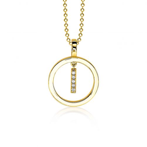 ZINZI zilveren hanger geel verguld open rond staafje wit 18mm ZIH1852G