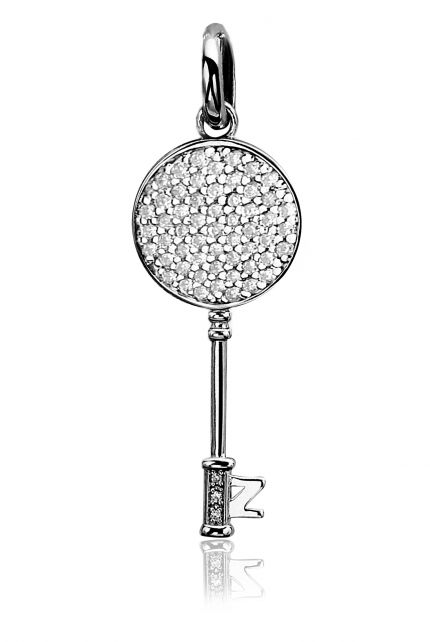 Zinzi zilveren hanger sleutel wit ZIH965