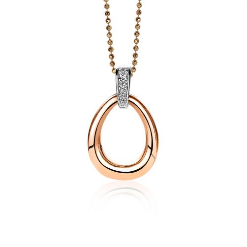 ZINZI zilveren hanger rosé verguld druppel wit ZIH1709
