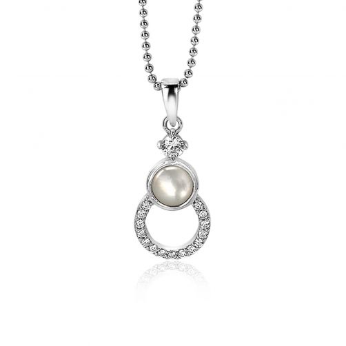 ZINZI zilveren fantasie hanger open cirkel parelmoer witte zirconia's ZIH1943