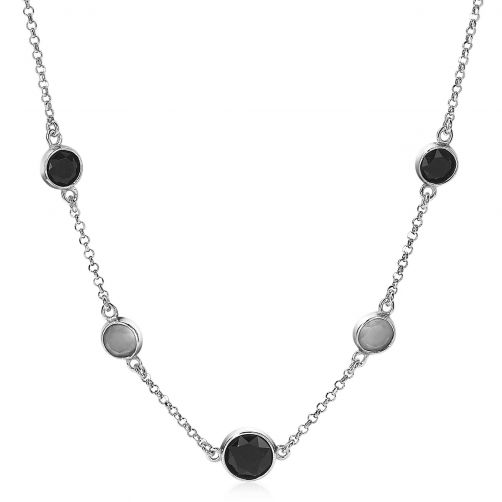 ZINZI zilveren fantasie collier met zwarte grijze kleurstenen 45cm ZIC1937
