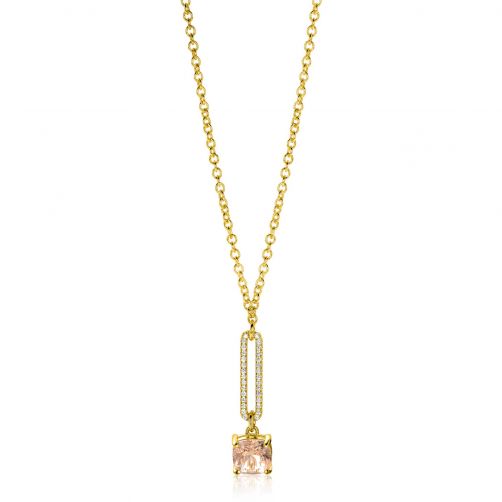 ZINZI gold plated zilveren jasseron ketting met schitterende open ovale vorm en vierkante hanger in licht roze 42-45cm ZIC2579
