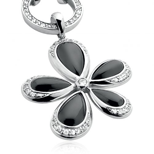Zinzi zilveren bloem hanger zwart ZIH659