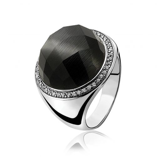 ZINZI zilveren ring zwart ZIR802