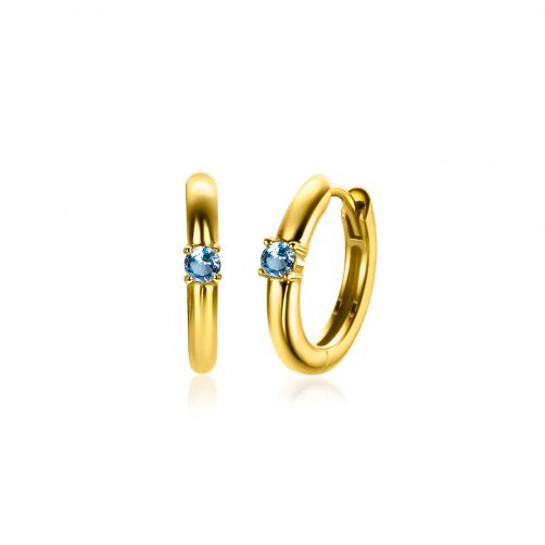 DECEMBER oorringen 13mm gold plated met geboortesteen blauw topaas zirconia
