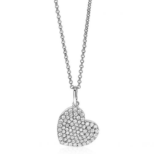 ZINZI zilveren ketting met hanger hart wit 40-45cm ZIC1696
