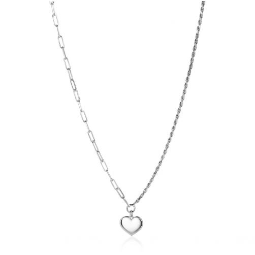 ZINZI zilveren schakel ketting met twee trendy schakels en glad hart 40-45cm ZIC2381
