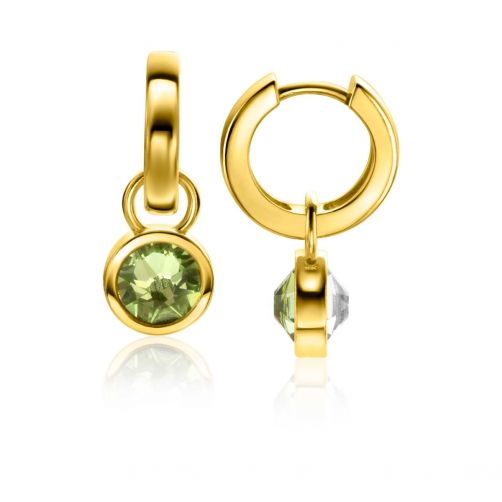 ZINZI gold plated zilveren oorbedels dubbelzijdig groen wit Swarovski crystals 9mm ZICH1006G (excl. oorringen)

