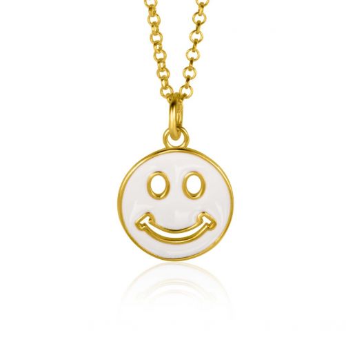 ZINZI gold plated zilveren hanger smiley rond 15mm met wit emaille ZIH2312W