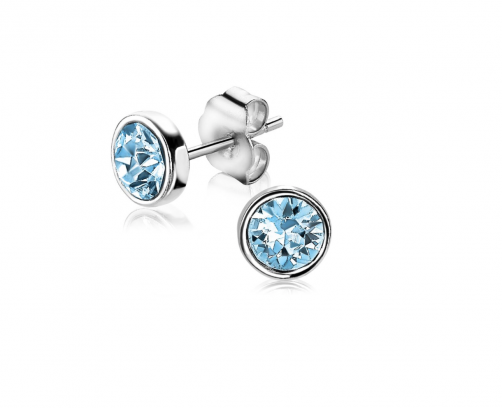 ZINZI zilveren oorknoppen 6,5mm rond aqua blauw ZIO1423A