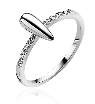 ZINZI zilveren fantasie ring met opvallende smalle peervorm en scheen bezet met witte zirconia's ZIR-BF25