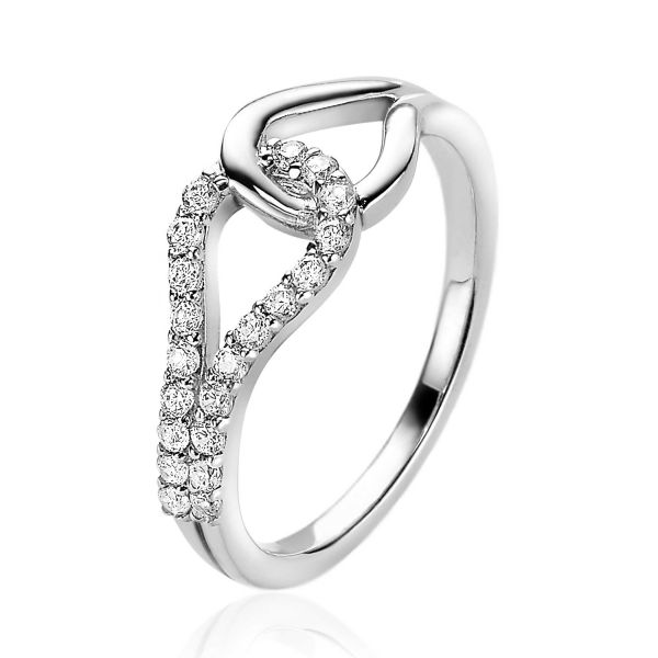 Cornwall Trots rijkdom ZINZI zilveren ring symboliseert verbondenheid met witte zirconia's ZIR2119