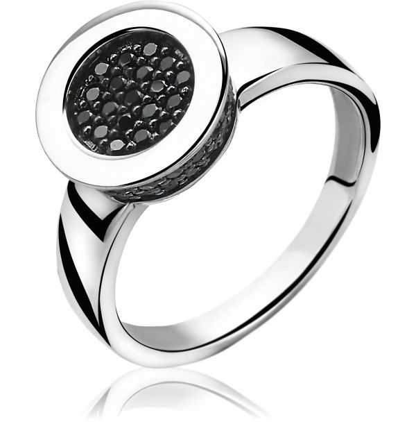 Ondoorzichtig fluctueren Vervolgen ZINZI zilveren ring zwart ZIR996Z