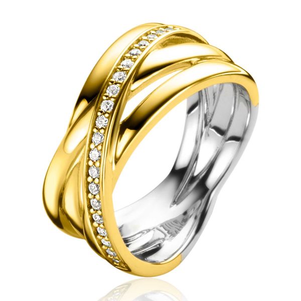 voorstel naar voren gebracht Onbevredigend ZINZI gold plated zilveren brede cross-over ring glad wit ZIR1790Y