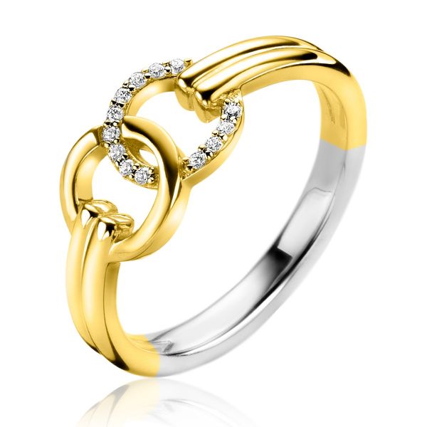 Bediende moederlijk Touhou ZINZI zilveren ring in 14K geelverguld, twee ronde vormen met elkaar verbonden wit ZIR2266Y Bediende moederlijk Touhou ZINZI zilveren ring in 14K geelverguld, twee ronde vormen met elkaar verbonden wit ZIR2266Y