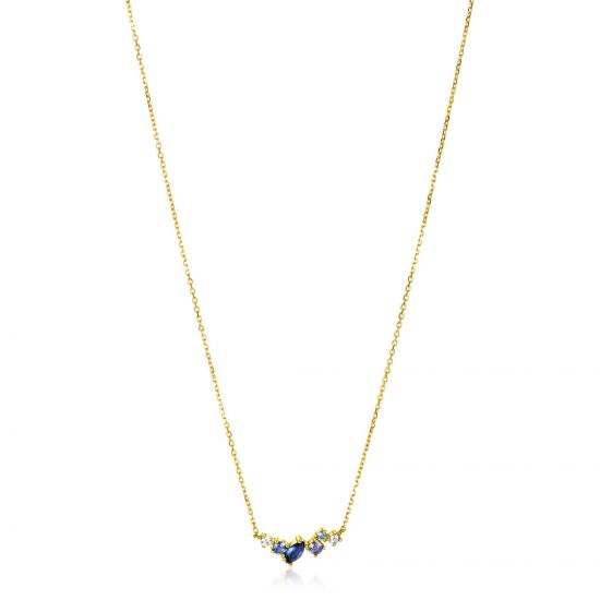 ZINZI Gold 14 krt gouden ketting 45cm, in het midden bezet met fijne witte, lichtblauwe en donkerblauwe zirconia's ZGC381