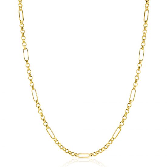ZINZI Gold 14 karaat gouden massieve ketting met lange paperclip-schakels gecombineerd met jasseron schakels 41-43cm ZGC495
