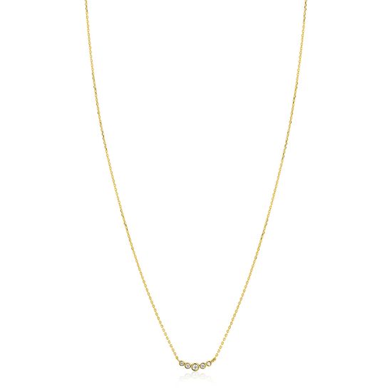 ZINZI Gold 14 karaat gouden ketting met vijf ronde witte zirconia's op een rij 45cm ZGC556
