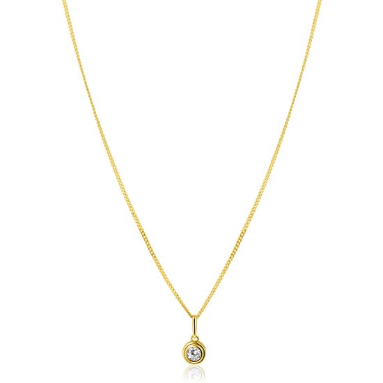 12mm ZINZI Gold 14 krt gouden hanger met ronde witte zirconia in bewerkt kastje ZGH560 (zonder collier)