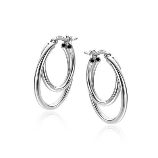 23mm ZINZI zilveren oorringen met een dubbele oorring in het midden. Een trendy multi-look uitstraling ZIO2483