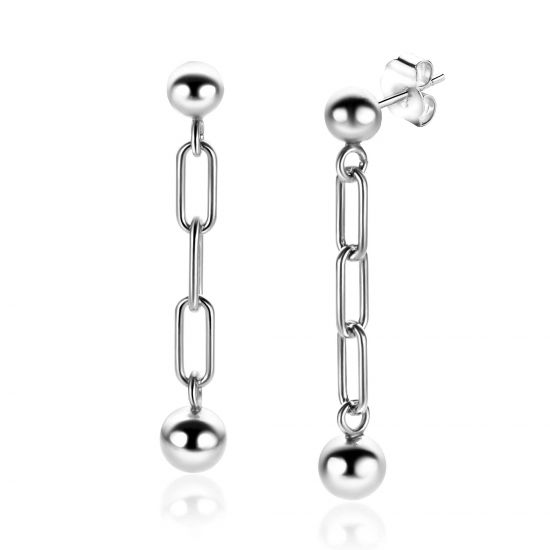 38mm ZINZI zilveren oorstekers met ovale schakels en bungelend bolletje 6mm ZIO2541