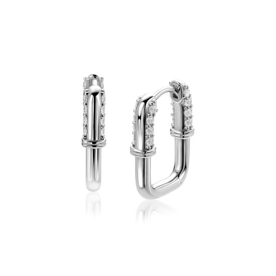 17mm ZINZI zilveren oorringen rechthoekig met fonkelende witte zirkonia’s ZIO2810