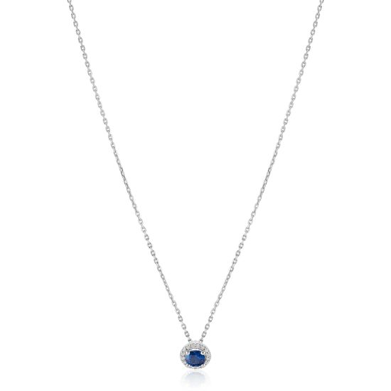 ZINZI zilveren ketting 45cm met saffierblauwe kleursteen in entourage zetting ZIC2697B