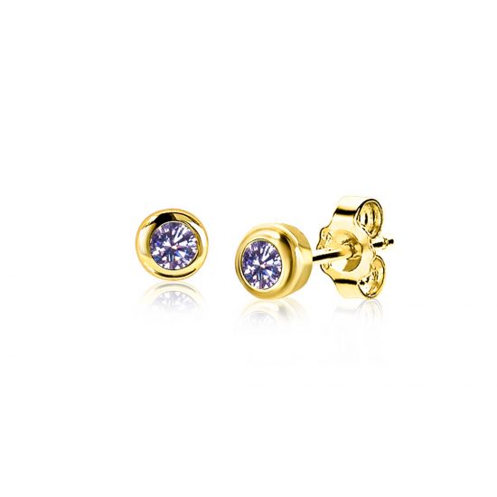 JUNI oorknoppen 4mm gold plated met geboortesteen licht paars amethist zirconia
