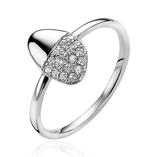 ZINZI zilveren fantasie ring met ovaal half bezet met witte zirconia's ZIR-BF20
